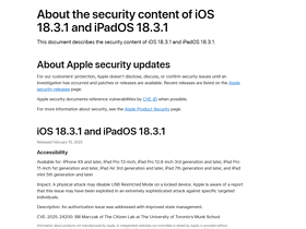 苹果发布iOS 18.3.1 包含对主动暴露漏洞的修复